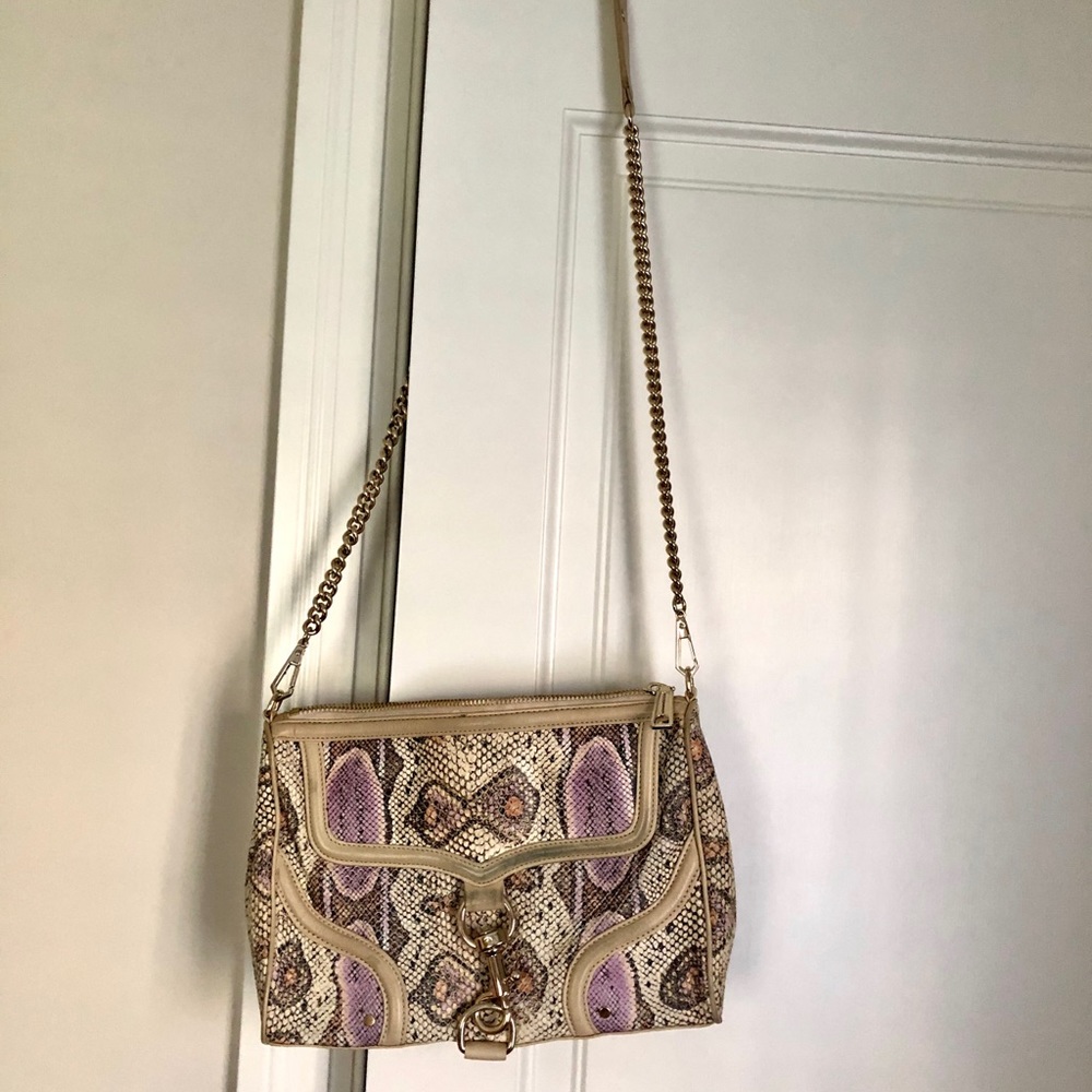Purple snakeskin convertible cross body bag